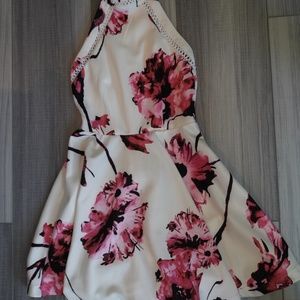B. Darlin Juniors White/Pink Floral Sleeves Dress - Size 7/8